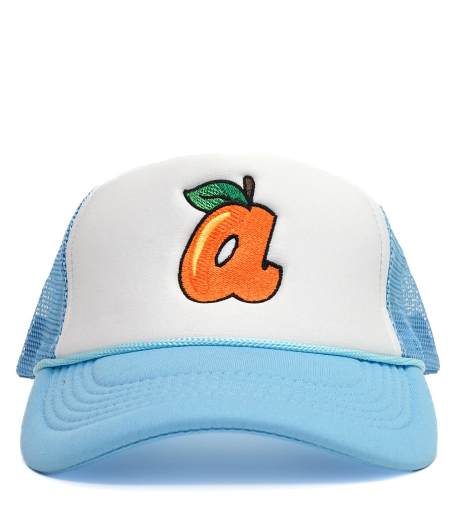 A Peach Trucker Hat Sky Blue (Mid Profile)